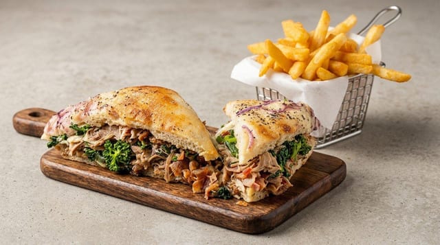 Roast Pork Au Jus w/ Broccoli Rabe Focaccia.